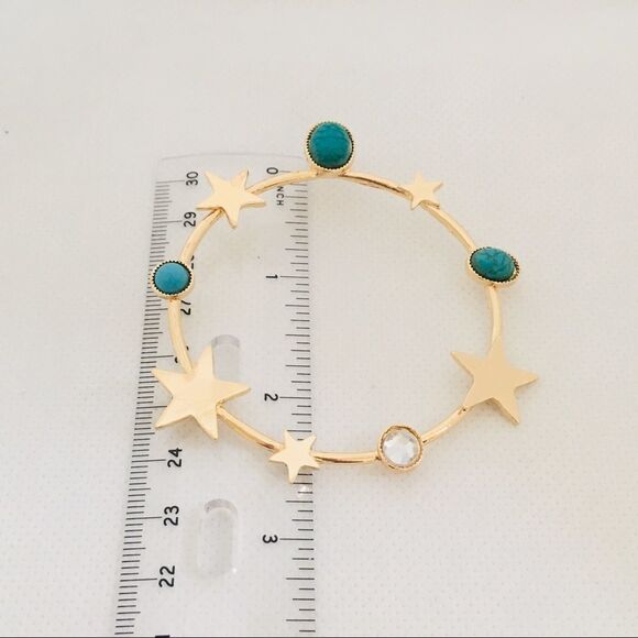 Celestial Star Turquoise Crystal Gold Tone Constellation Hoop Earrings NWT - Picture 6 of 6